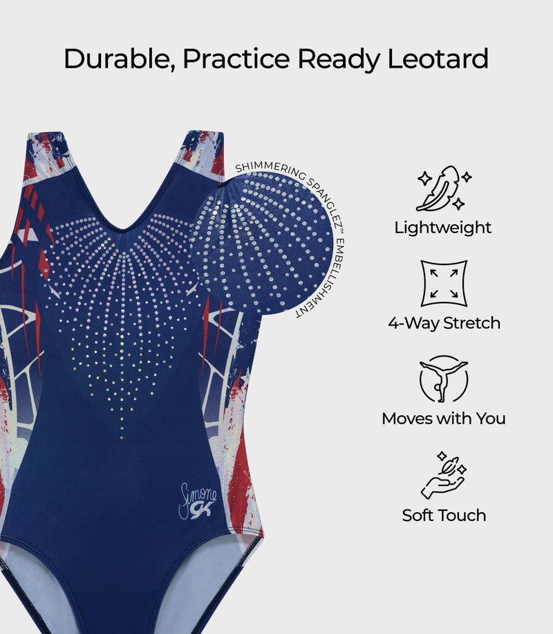 GK Simone Biles Patriotic Performance Gymnastics Leotard for Girls, Juniors, and Women (Adult Large, RWB) - Image 3